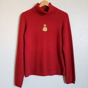 Ralph Lauren Embroidered Merino Wool Angora Cashmere Sweater Red Sz Womens Small